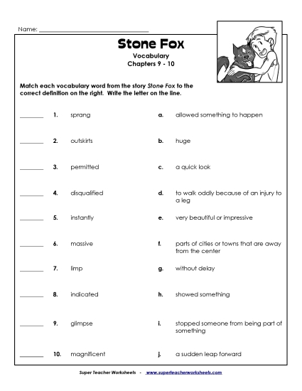 Vocabulary for Chapters 9-10 Books Worksheet