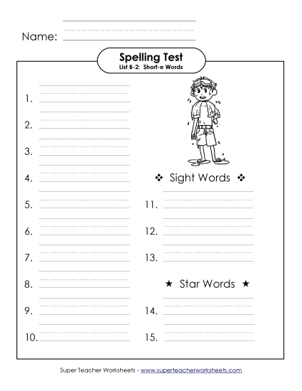 Spelling Test (B-2) Spelling B Worksheet