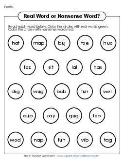 Real or Nonsense Word? Coloring Activity Nonsense Words Worksheet