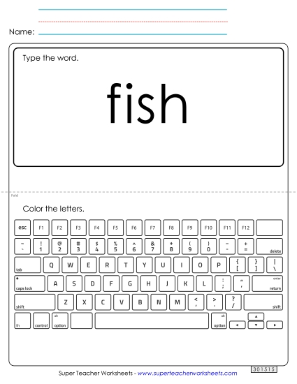 Type the Word: Fish Sight Words Individual Worksheet