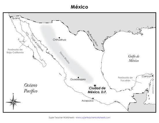 Map of Mexico (Labeled; Spanish)