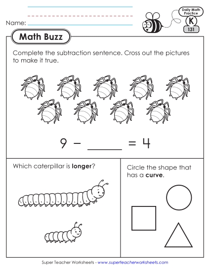 New Kindergarten Math Buzz: Week 27<br>Worksheets 131 through 135 Worksheet
