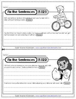 New Fix the Sentences F-121 through F-125 Worksheet
