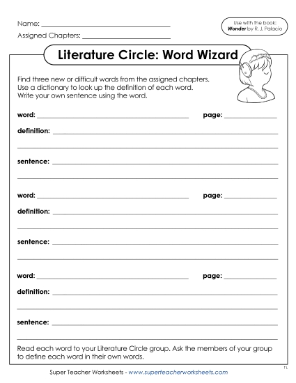 New Literature Circle: Word Wizard Worksheet