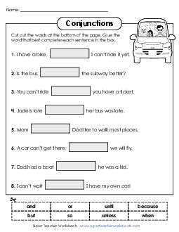 Conjunctions (Cut and Paste) Worksheet