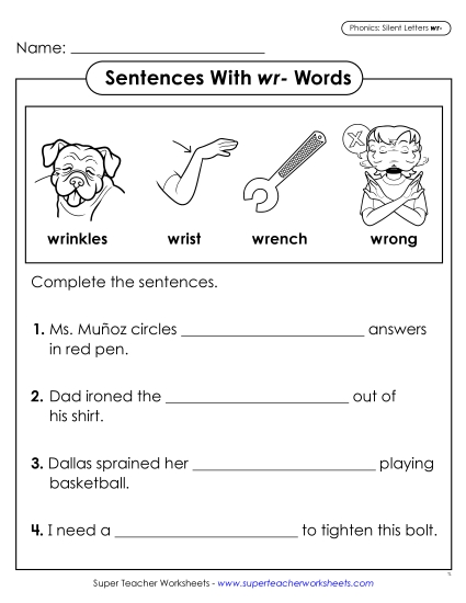 New Sentences With Wr- Words Worksheet New Sentences With Wr- Words Worksheet