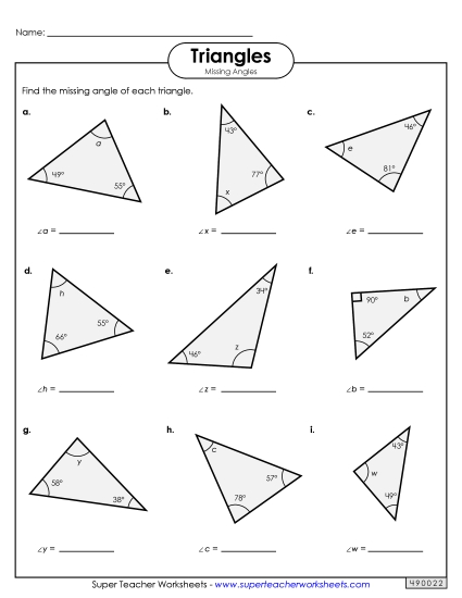 Find the Missing Angle Triangles Worksheet