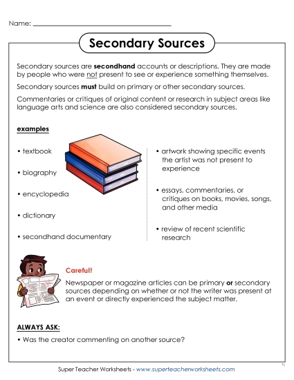 New Secondary Sources Anchor Chart Worksheet