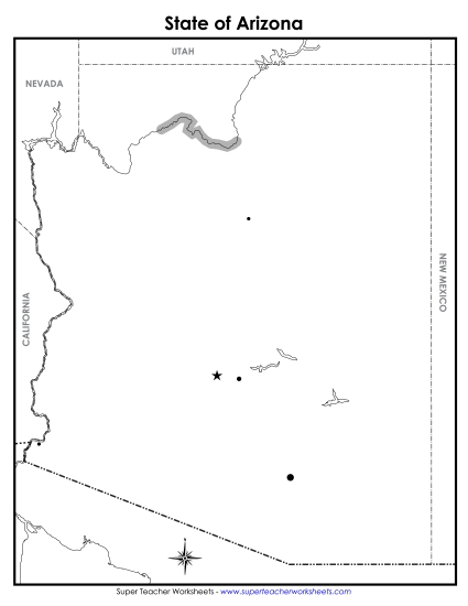 Blank Arizona Map with City Dots State Maps Worksheet