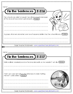 New Fix the Sentences F-116 through F-120 Worksheet