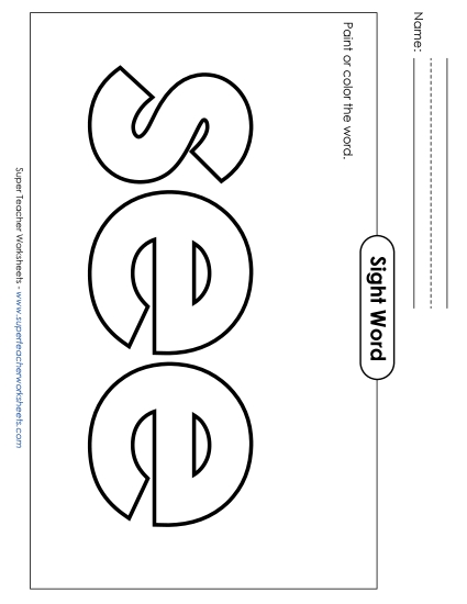 Paint or Color: See Sight Words Individual Worksheet