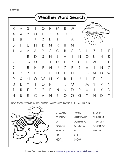 Word Search Puzzle - Weather Wordsearch Worksheet