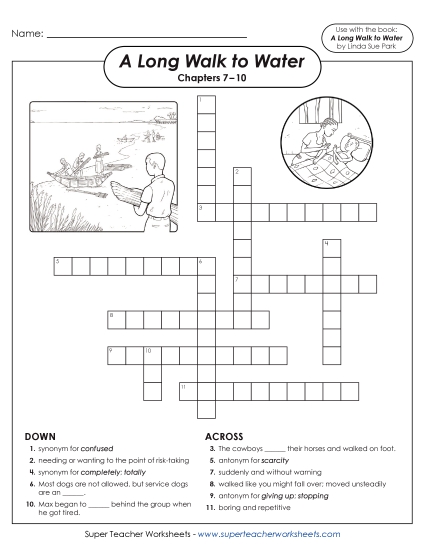 New Vocabulary Crossword for Chapters 7–10 Worksheet
