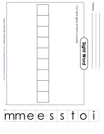 Large Cut-and-Glue: Sometimes Sight Words Individual Worksheet
