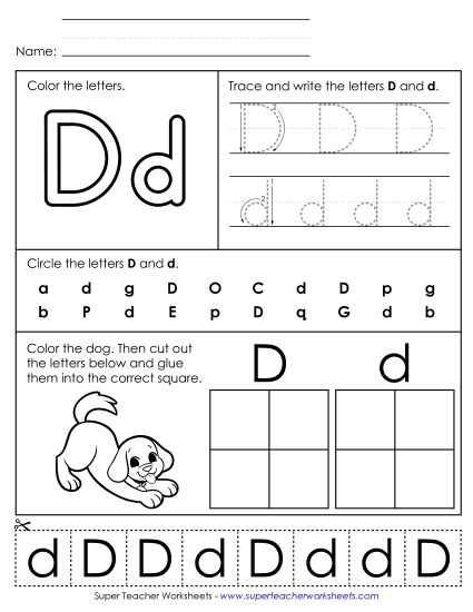 Letter D - Mixed Skills (Basic) Alphabet Worksheet