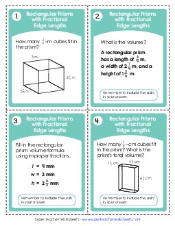 Volume of Rectangular Prisms  (Fractional Edges & Fractional Unit Cubes) Geometry Worksheet