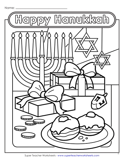 New Hanukkah Table Coloring Page Worksheet