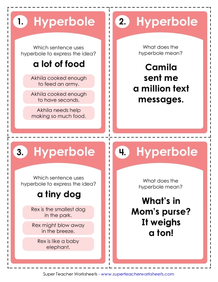 New Hyperbole Task Cards Worksheet