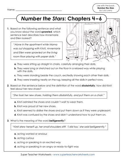 New Vocabulary Questions (Number the Stars, Part 2) Worksheet