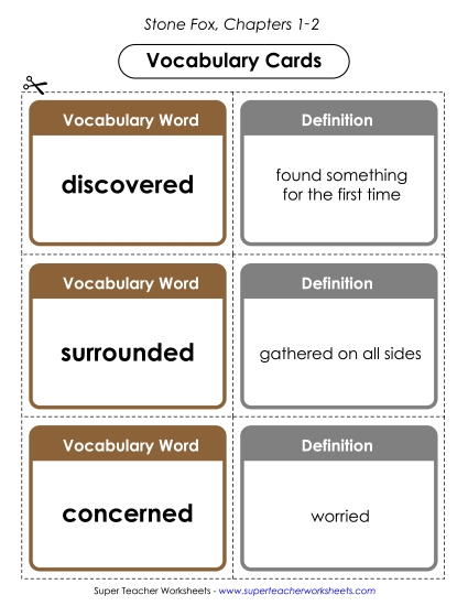 Vocabulary Cards for Chapters 1-2 Books Worksheet