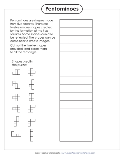 New Rectangle Pentomino Puzzle #1 <br>(4 Squares by 15 Squares) Worksheet New Rectangle Pentomino Puzzle #1 <br>(4 Squares by 15 Squares) Worksheet