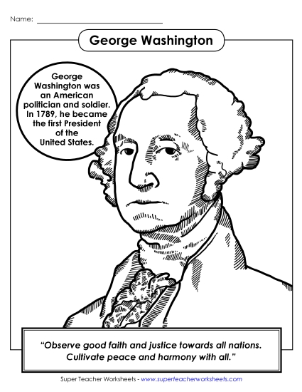 George Washington  Presidents Worksheet