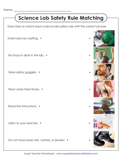 New Lab Safety Rules Matching Worksheet