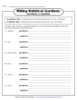 Collecting Quantitative &  Qualitative Data Statistics Worksheet