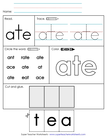 Worksheet 2: Ate Sight Words Individual Worksheet