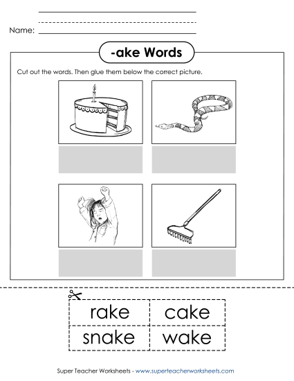 Cut and Glue (-ake) Word Families Worksheet