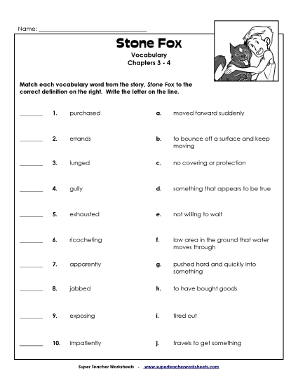 Vocabulary for Chapters 3-4 Books Worksheet