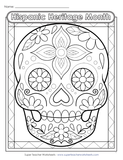 New Sugar Skull Coloring Page 1 Worksheet