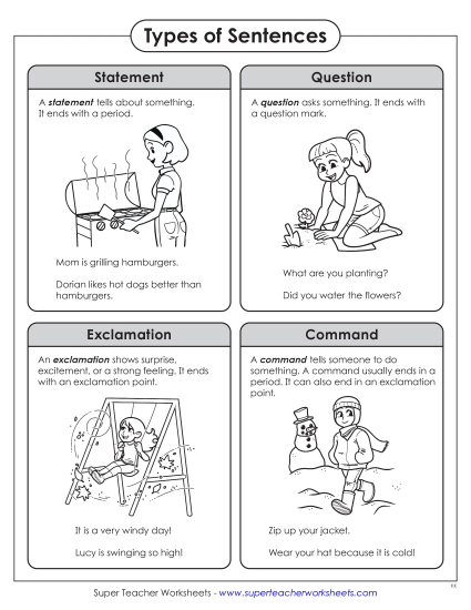 New Sentence Types Anchor Chart<br>Statement, Question, Exclamation, and Command Worksheet