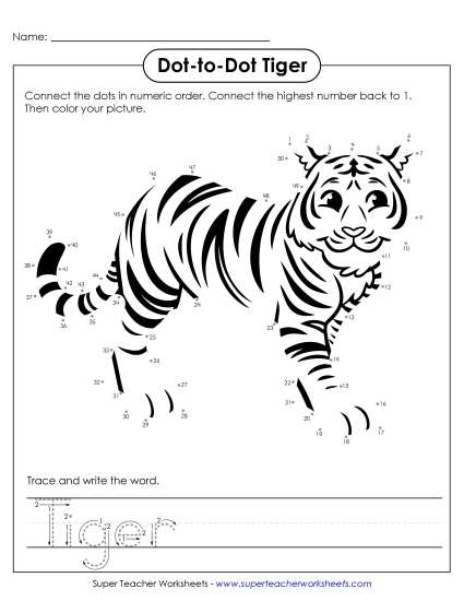 New Count to 50 & Write: Tiger Worksheet