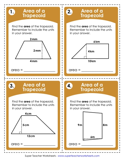Task Cards: Areas of Trapezoids Worksheet