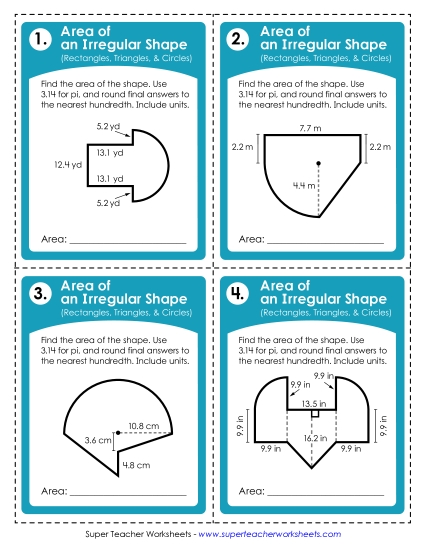 Preview image for Area of Irregular Shapes Task Cards Rectangles, Triangles, and Circles
