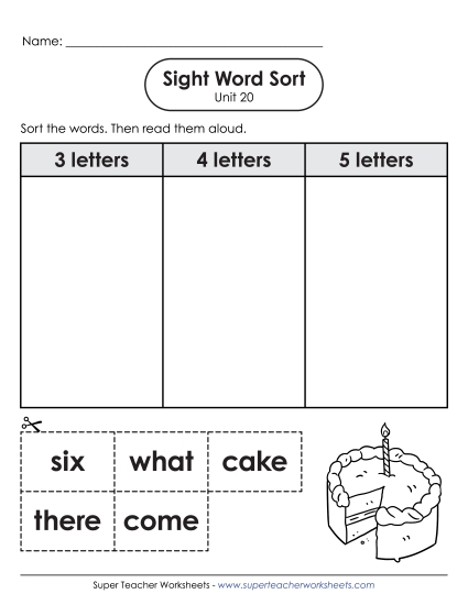 Sight Word Sort (Unit 20) Sight Words Worksheet