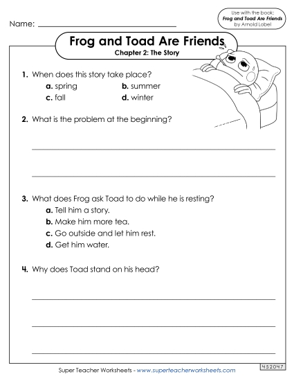 Questions for Chapter 2 Book Frog And Toad Worksheet