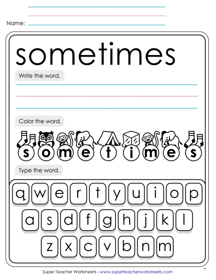 Write, Color, Type: Sometimes Sight Words Individual Worksheet