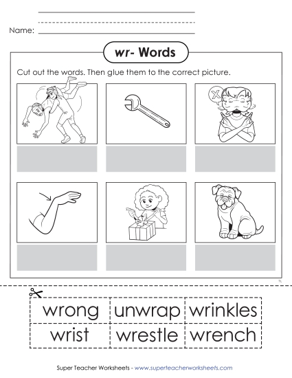 New Wr- Words Picture Match Cut & Glue Worksheet New Wr- Words Picture Match Cut & Glue Worksheet