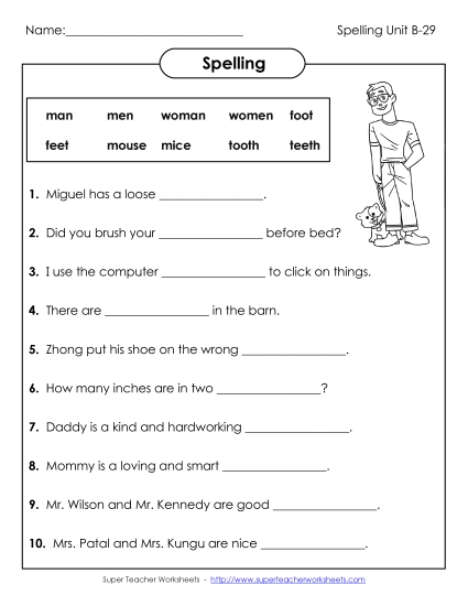 Sentence Completion (B-29) Spelling B Worksheet