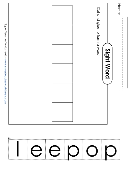 Large Cut-and-Glue: People Sight Words Individual Worksheet