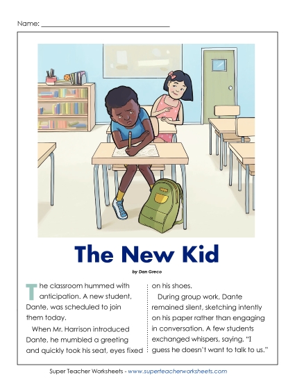 New The New Kid (Social Intelligence) Worksheet