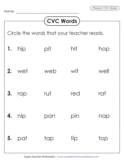 New Circle/Write CVC Words Test Worksheet