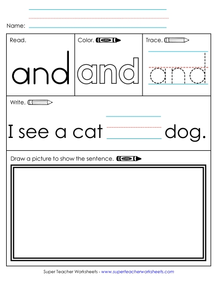 Worksheet 3: And Sight Words Individual Worksheet