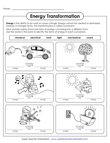 New Energy Transformation Pictures Worksheet