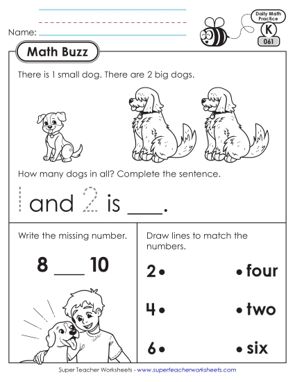 New Kindergarten Math Buzz: Week 13<br>Worksheets 61 through 65 Worksheet