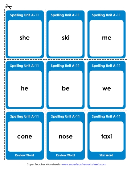 Flashcards (A-11) Spelling A Worksheet