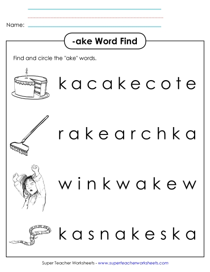 Circle the Words (-ake) Word Families Worksheet