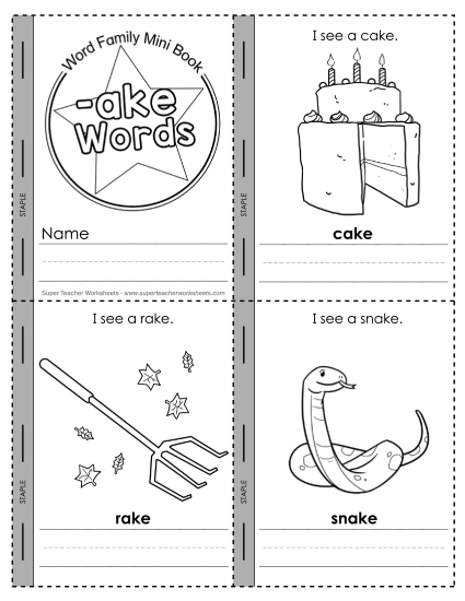 Mini-Book (-ake) Free Word Families Worksheet
